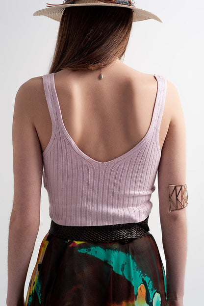 Knitted Crop Top Co Ord in Pink