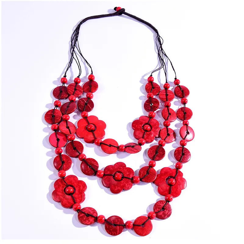 UDDEIN Bohemian Maxi Necklace for Women Party Jewelry Multi Layer Wood Tassel Pendant Statement Choker Flower Necklace Collar