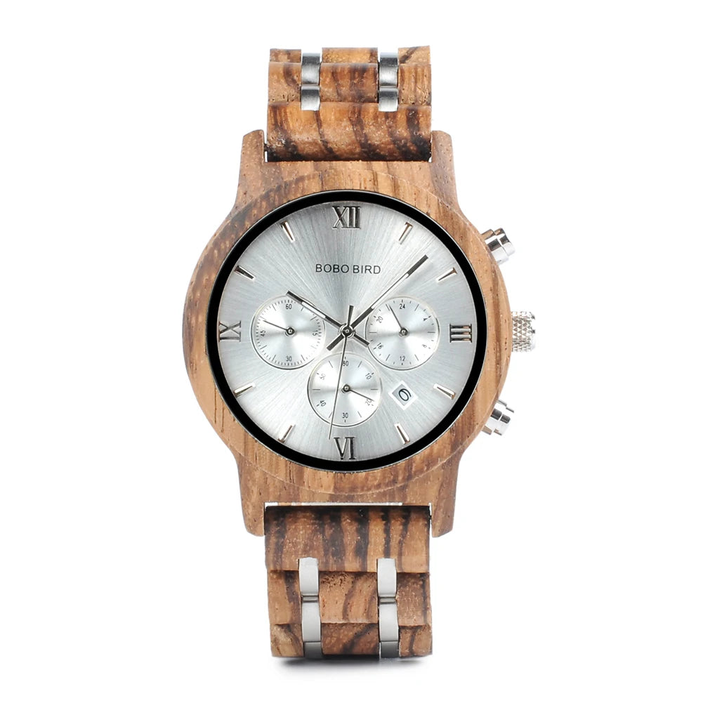 BOBO BIRD Wooden Men Watches Relogio Masculino Top Brand Luxury Stylish Chronograph Military Watch Great for Man OEM