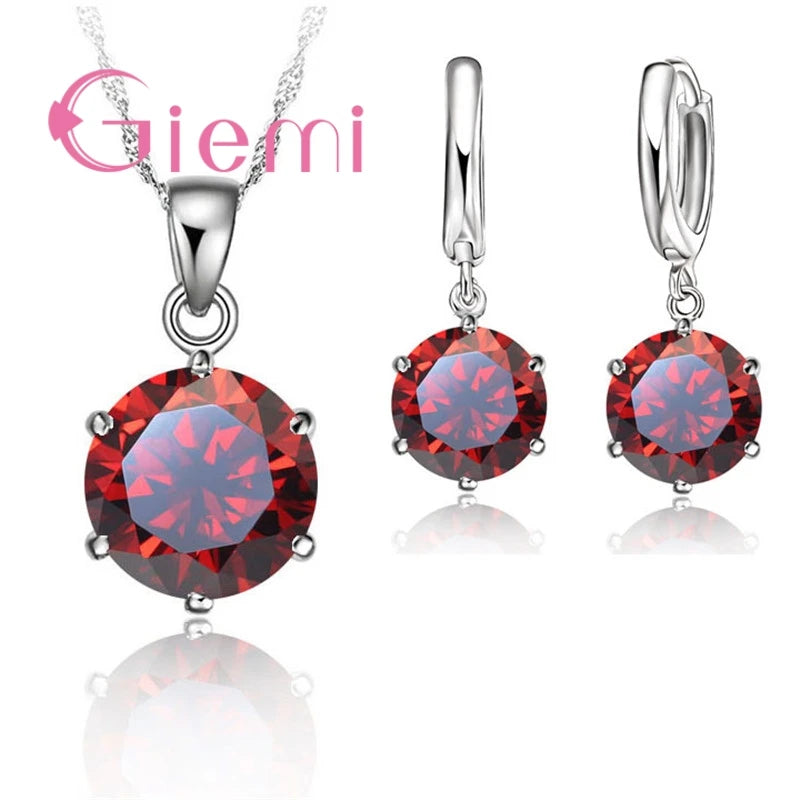 925 Sterling Silver Necklace Women Holiday Wedding Jewelry 6 Claw Cubic Zircon Pendant Engagement