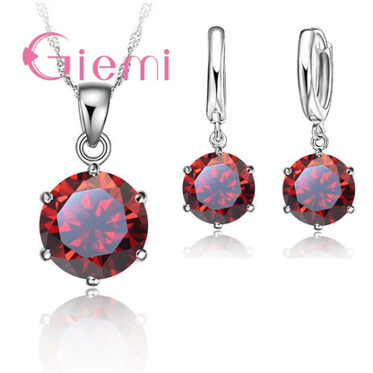 925 Sterling Silver Necklace Women Holiday Wedding Jewelry 6 Claw Cubic Zircon Pendant Engagement