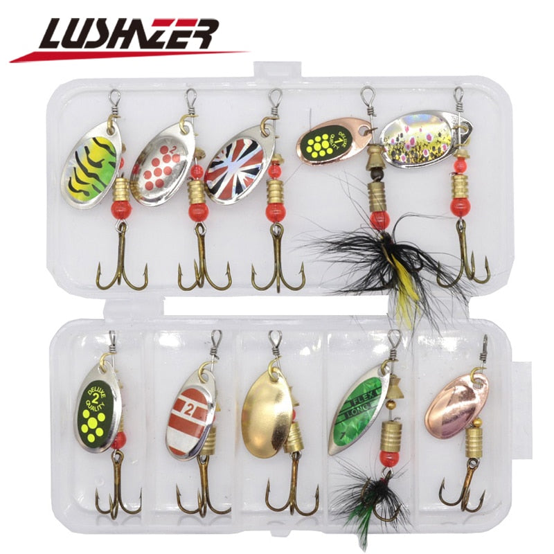 10pcs/Lot LUSHAZER Fishing Spoon Lures Spinner Bait 2.5-4g Fishing Wobbler Metal Baits Spinnerbait Isca Artificial With Box