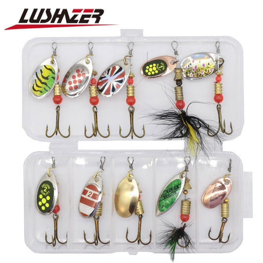 10pcs/Lot LUSHAZER Fishing Spoon Lures Spinner Bait 2.5-4g Fishing Wobbler Metal Baits Spinnerbait Isca Artificial With Box