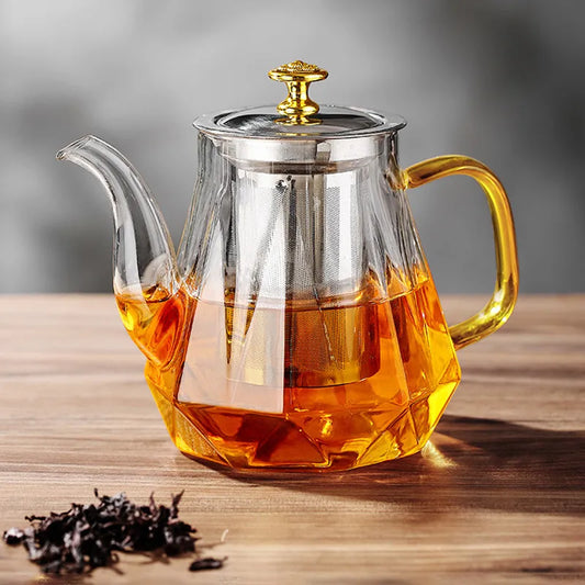 Glass Teapot Heat Resistant Tea Pot With Stainless Steel Tea Infuser Clear Tea K