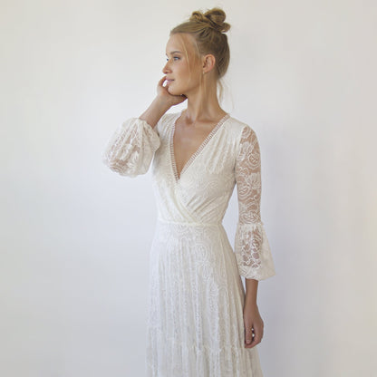 Bestseller Gipsy Layered Boho Lace Wedding Dress, Puffy Bracelet Sleeves #1365