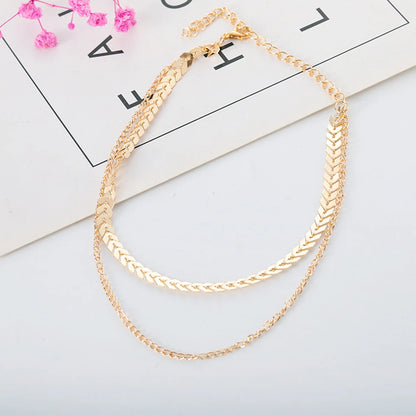 2024 New Chain Choker Two Layers Necklaces Fishbone Airplane Shape Gold Color Necklace Flat Chain Jewelry