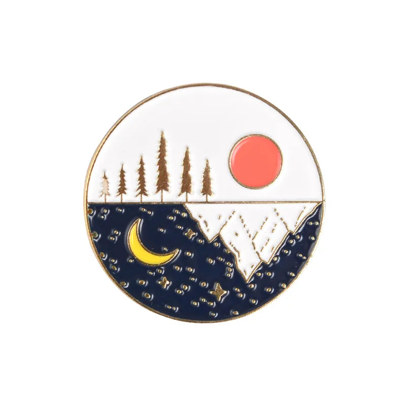 Outdoors Mountain Starry Night Enamel Pin Custom Wild Camping Hiking Brooches Bag Clothes Lapel Pin Adventure Badge Jewelry