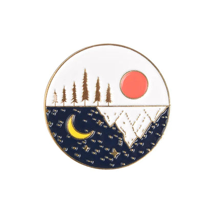 Outdoors Mountain Starry Night Enamel Pin Custom Wild Camping Hiking Brooches Bag Clothes Lapel Pin Adventure Badge Jewelry