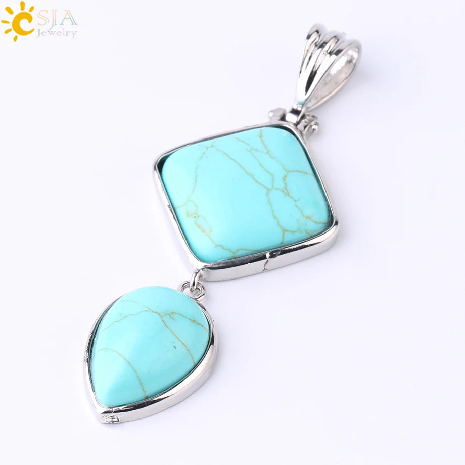 CSJA Natural Stones Pendant Crystal Square Water Drop Quartz Lapis  Lazuli Geometric Pendants for Necklaces Women Jewelry F814