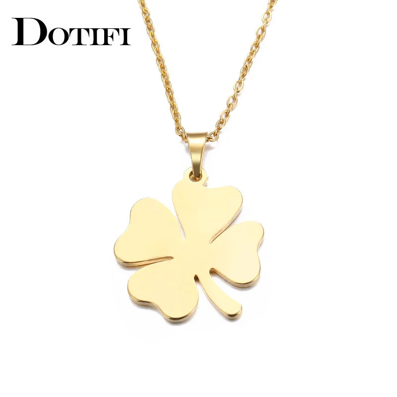 DOTIFI Stainless Steel Necklace for Women Man Lover's Clover Gold Color Pendant Necklace Engagement Jewelry