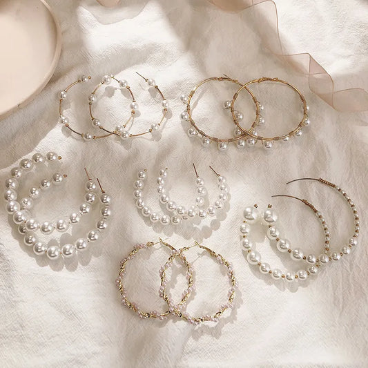 Trend Simulation Pearl Long Earrings Female White Round Pearl Wedding Pendant Earrings Fashion Korean Jewelry Earrings