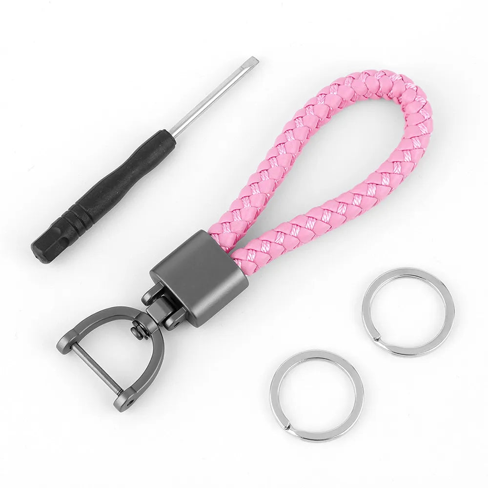 High-Grade Keychain for Men Women Rotatable Key Chain Luxury Hand Woven Leather Horseshoe Buckle Car Key Ring Holder Accessories
