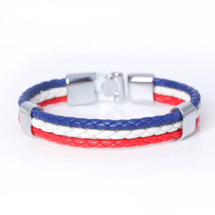 XQNI Fashion National Spain Flag ID Leather Bracelet Trendy Braided Surfer Bandage Charm Sporty Bracelets for Men Women Bangles