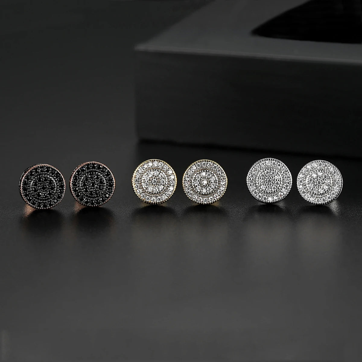 LUOTEEMI Elegant Small Hip Hop Round Stud Earrings for Women Korean Style AAA Black/White Cubic Zircon Fashion Jewelry for Men