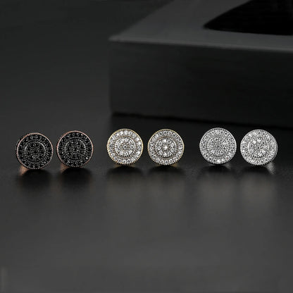 LUOTEEMI Elegant Small Hip Hop Round Stud Earrings for Women Korean Style AAA Black/White Cubic Zircon Fashion Jewelry for Men
