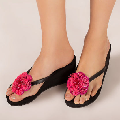 Noho (Pink Flower) - Women's High Wedge Flip Flops