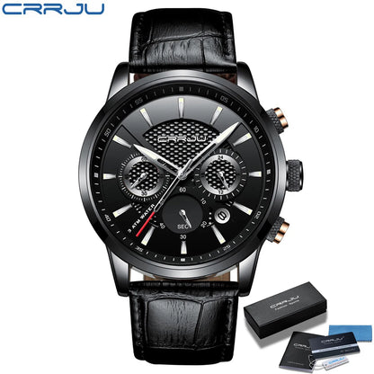Watches Mens 2021 CRRJU Casual Leather Quartz Men's Watch Top Brand Luxury Business Clock Male Sport Waterproof Date Chronograph