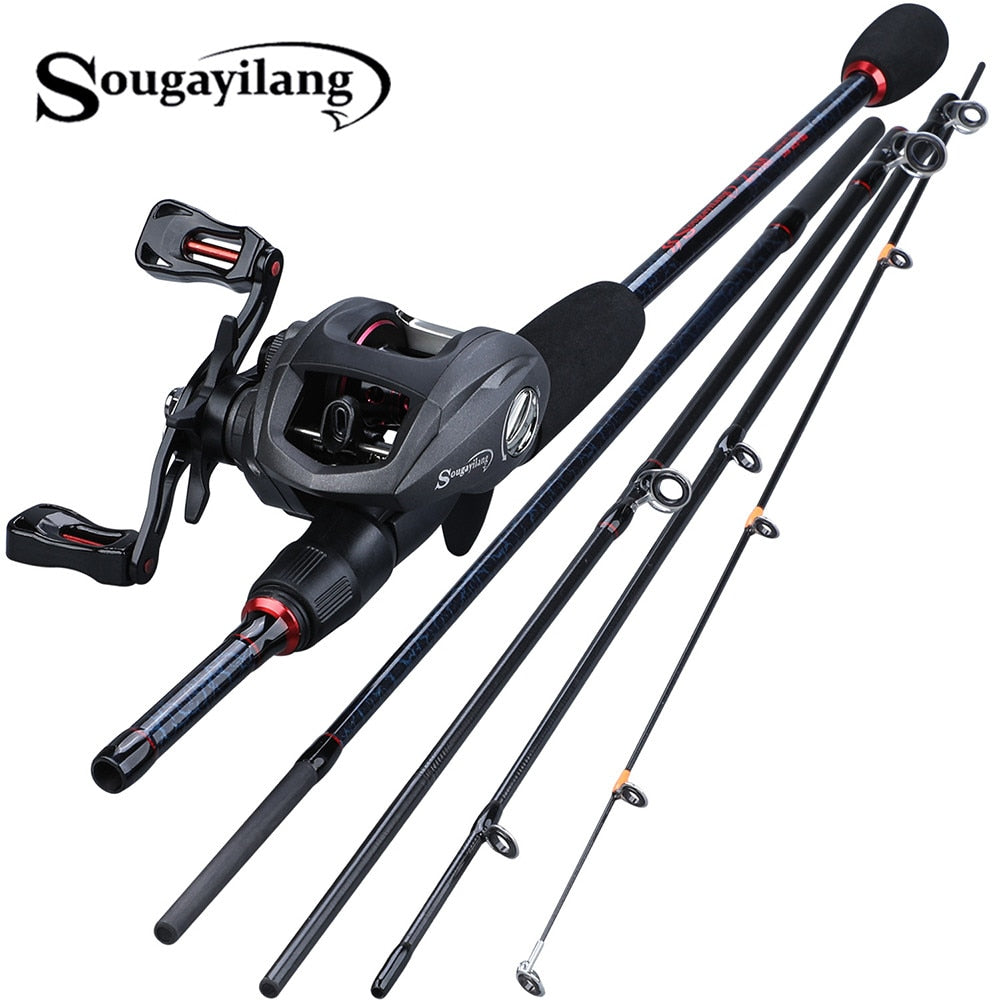 Sougayilang  Fishing 1.8-2.4m Rod Combo Portable 5 Section Carbon Fishing Rod and 6.3:1 Gear Ratio12+1bb Casting Reel Set