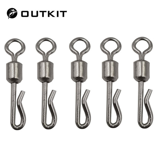 OUTKIT 50pcs Fishing Swivels Rolling Swivel Interlock Snap Size 7/8/10/12 Hook Lure Connector Terminal Tackle Swivel Fishing