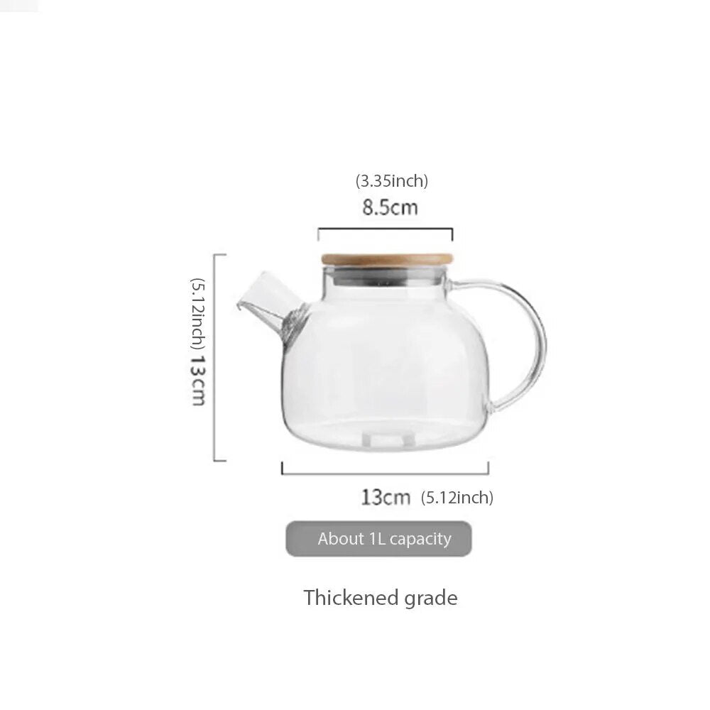 1000ML Heat Resistant Glass Teapot Clear Kettle Flower Puer Tea Infuser Pot Boro
