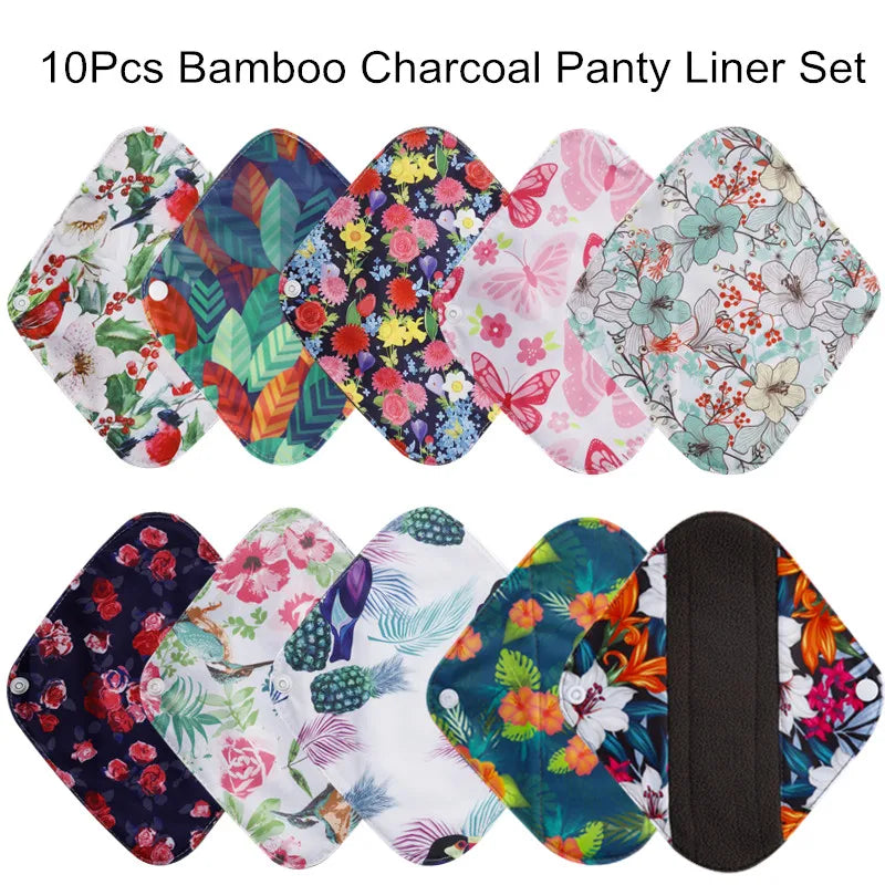 [Simfamily]10PCS Reusable Pads Bamboo Charcoal Sanitary Pads Mama Menstrual Cotton Pads Washable Panty Liner Pads Health Feminin