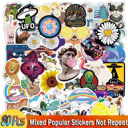 YAMIOW Anime Stickers Cartoon Animals Neon Light Butterfly Dogs Style Skateboard Sticker for Laptop Car Luggage Bicycle Guitar