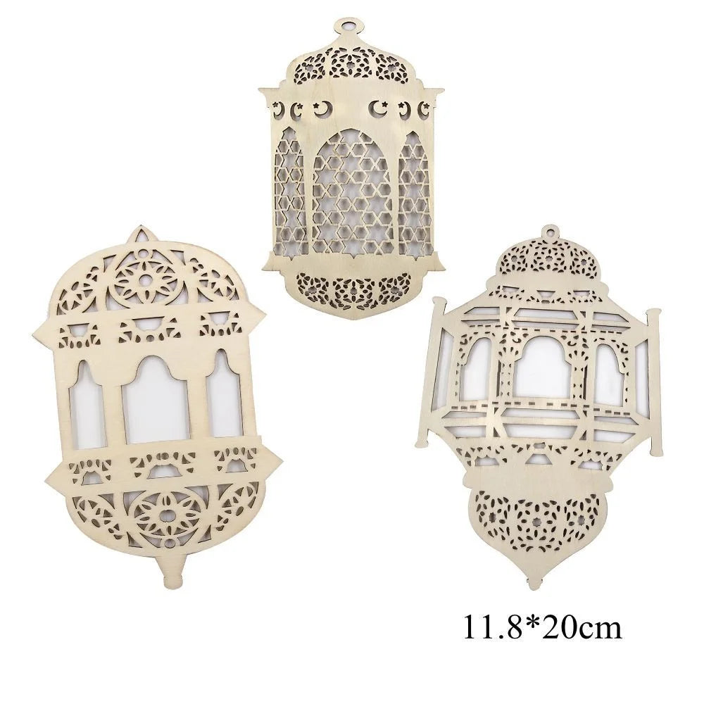 Eid Ramadan Wooden Hanging Ornaments for Ramadan Kareem DIY Wreath Supplies Islam Party Metal Ring Wreath Party Decorations