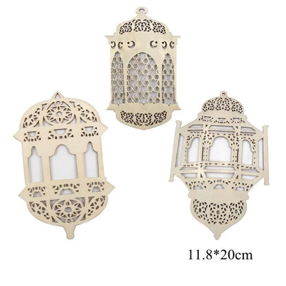 Eid Ramadan Wooden Hanging Ornaments for Ramadan Kareem DIY Wreath Supplies Islam Party Metal Ring Wreath Party Decorations