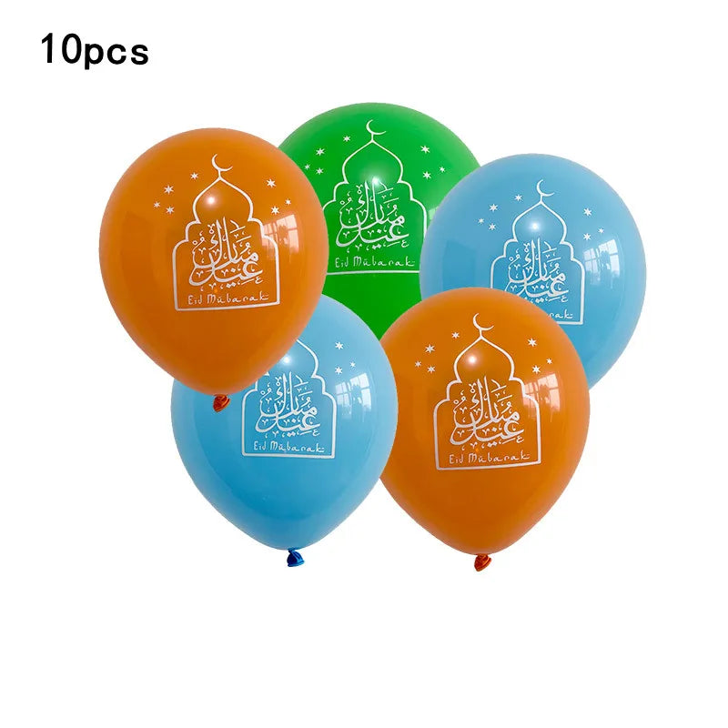 10pcs Eid Mubarak Latex Balloon Balloons Ramadan Kareem Decoration Ramadan Mubarak Muslim Islamic Festival Party DIY Decorations