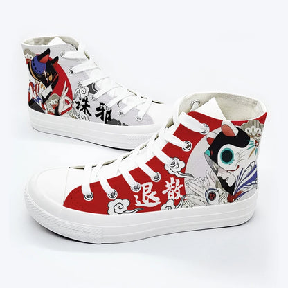 Amy and Michael Women Vulcanize Shoes Ladies Casual High Top White Sneakers Special Designer Hand Painted Canvas Shoes