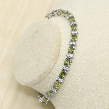 New Green Peridot Zircon Silver 925 Jewelry Set Women Bracelet Earrings Necklace Pendant Ring Birthday