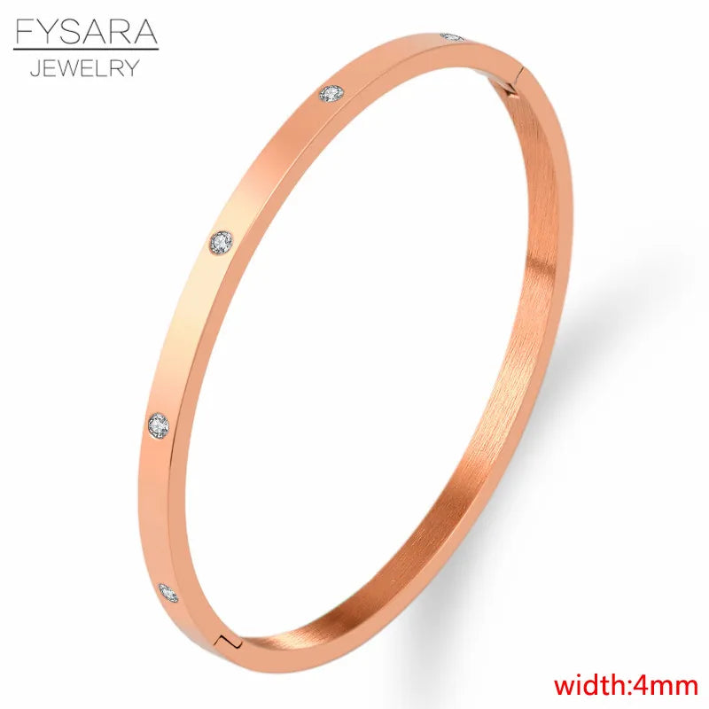 FYSARA Luxury Brand Crystals Love Bangles Cubic Zirconia Bracelets Couple Luxuxy Jewelry Stainless Steel Bangles for Women