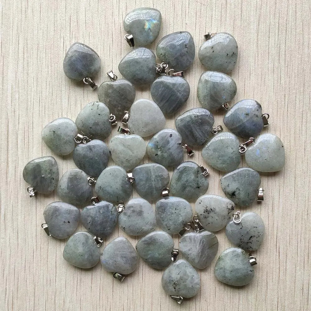 50pcs/Lot 2022 Assorted Heart Natural Stone Charms Pendants for Jewelry Making Good Quality 20mm