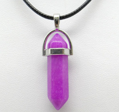 1PCS Natural Stone Quartz Crystal Opal Agates Hexagonal Column Pendulum Pendant Leather Chains Necklace Fashion Charms Pendant
