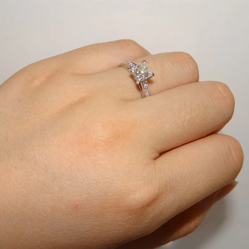CC Jewelry Fashion Rings for Women Silver Color Simple Design Princess Square Wedding Engagement Bijoux Drop Shipping CC631