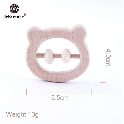 Baby Toys 1pc Silicone Beads Cartoon Rattle Teething Ring of Beech Wood 0-12 Moths Children Christmas Stroller Let's Make