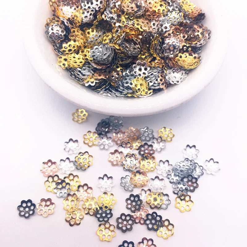500pcs 6mm Hollow Flower Findings Cone End Beads Cap Filigree DIY Jewelry Making