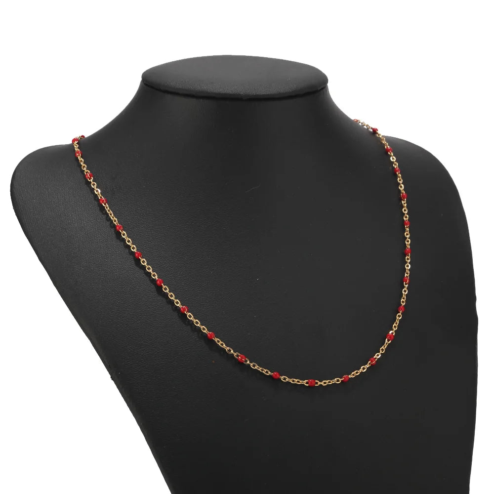 1pcs Stainless Steel Gold/Silver Color Choker Necklace Enamel Satellite Beaded Cable Ball Chain Choker Womens Necklaces