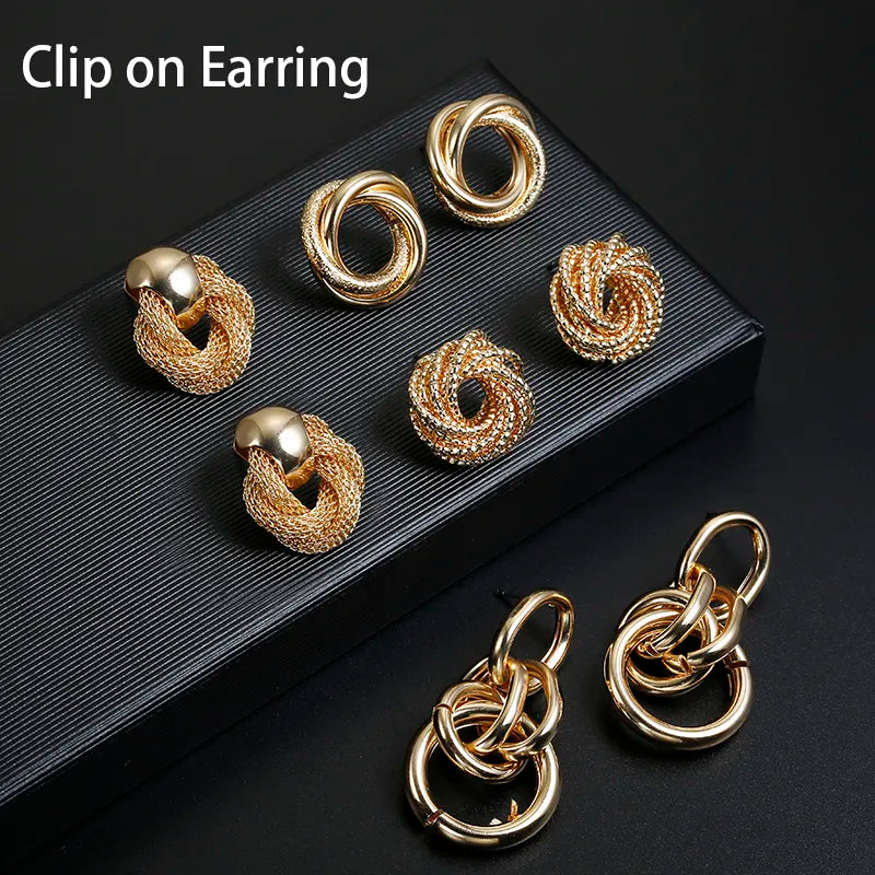 ZA Metal Maxi Statement Vintage Clip on Earrings Without Piercing  for Women Earrings Party Jewelry