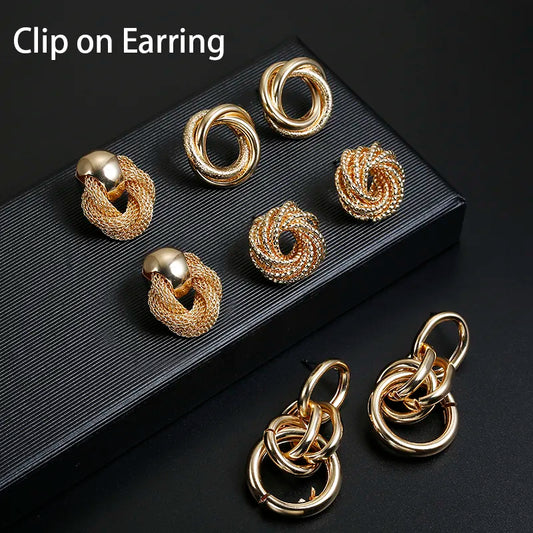 ZA Metal Maxi Statement Vintage Clip on Earrings Without Piercing  for Women Earrings Party Jewelry