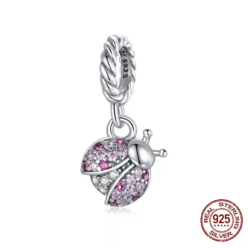 WOSTU 925 Sterling Silver Animal Cat Charm Pendant Heart Family Ladybug Bee Beads Fit Original Bracelet DIY Jewelry for Women
