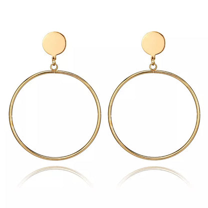 Simple Fashion Gold Color Silver Plated Geometric Big Round Clip Earrings for Women Fashion Big Hollow Ear Clip Jewelry