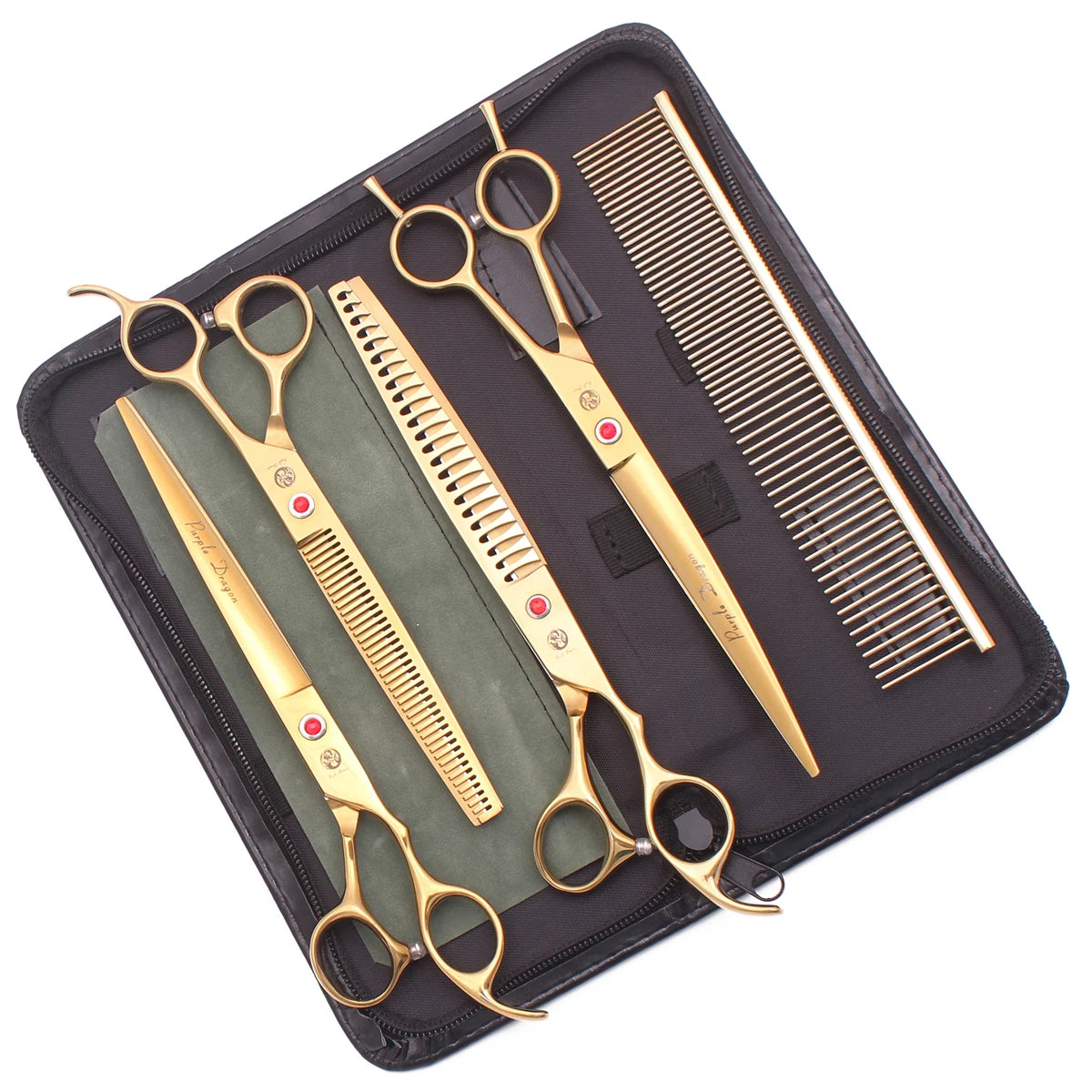 Purple Dragon 8" Stainless Dog Scissors Kit Straight Shears Thinning Shears Curved Shears Pet Scissors Grooming Scissors Z3005