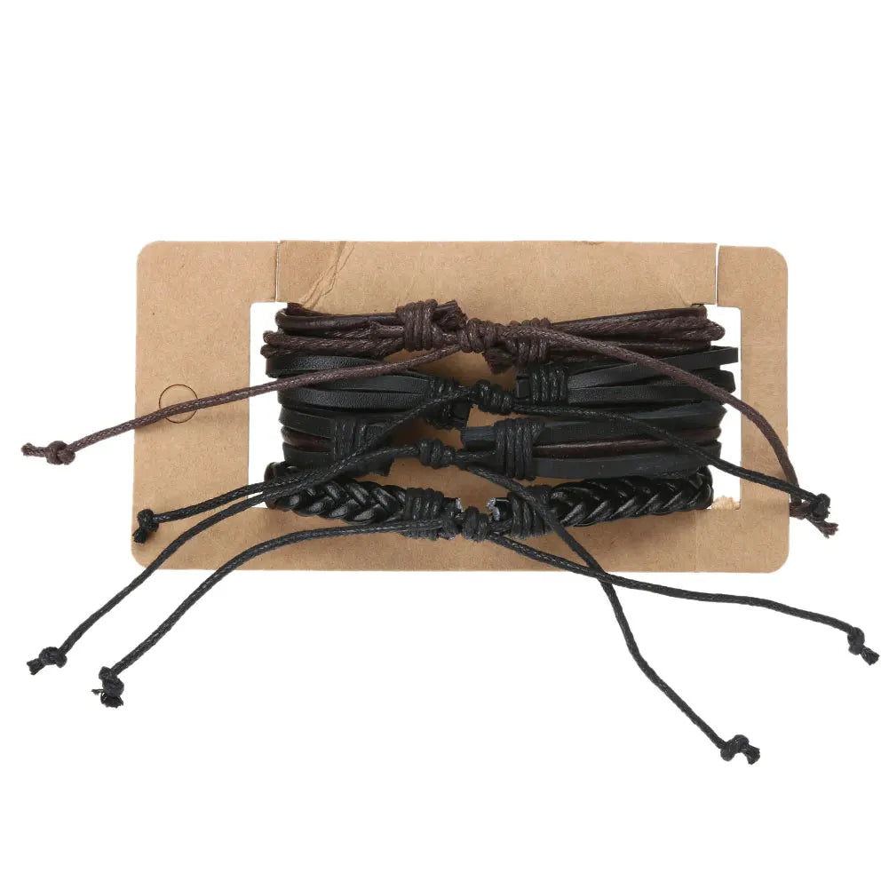 Multilevel Braided Wrap Leather Bracelets for Men Vintage Leather Bracelet Charm Wood Beads Ethnic Wristbands
