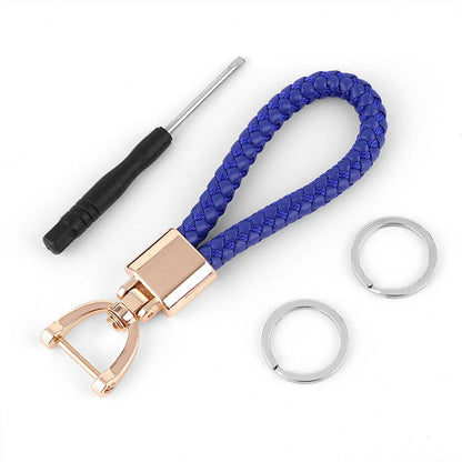High-Grade Keychain for Men Women Rotatable Key Chain Luxury Hand Woven Leather Horseshoe Buckle Car Key Ring Holder Accessories