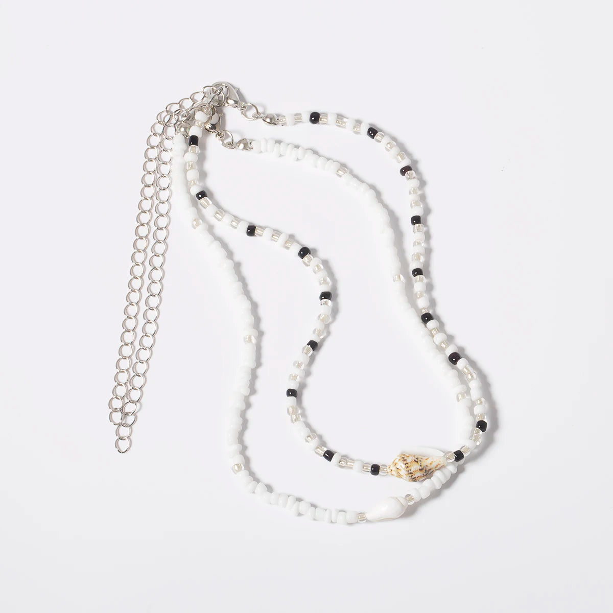 Separable 2 Layered White/Black Beads Necklaces Korean Small Beaded Conch Acrylic Shell Choker Necklace for Women Fashion Collar