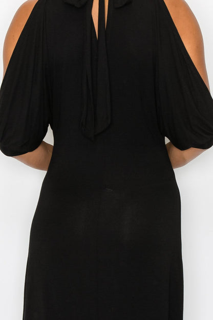 Open Shoulder Back Dress - Black