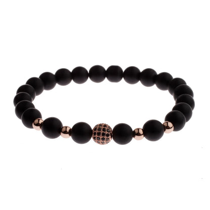 DOUVEI Round Black CZ Zircon Pave Lava Weaving Bracelet Men Beads Weaving Bracelet Homme Adjustable ABL005