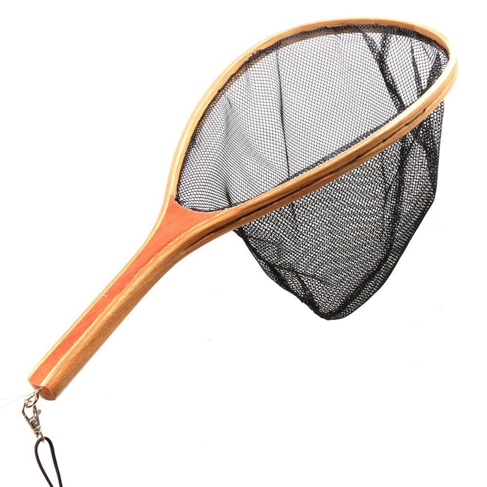 Maximumcatch Fly Fishing Landing Net Nylon Trout Catch and Release Net With Curve Wood Handle Tenkara Net