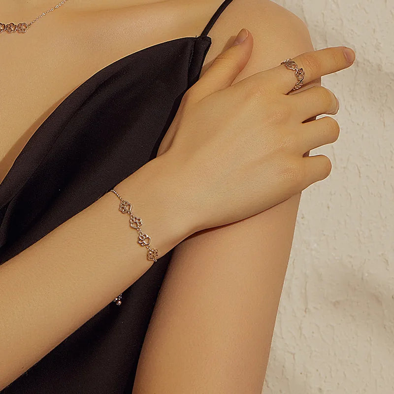 Bamoer 925 Sterling Silver Cute Pet Footprints Bracelet Cat Paw Adjustable Chain Bracelet for Women Birthday